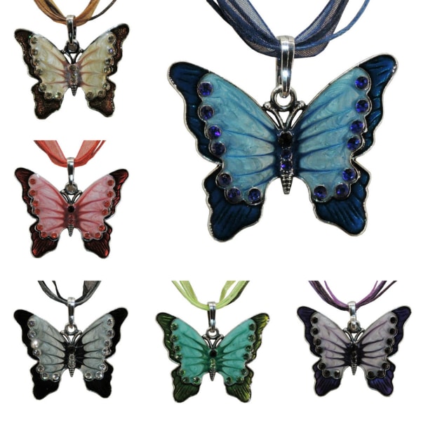 Halssmycke - Vit fjäril - Variant 3 med 42cm halsband Vit