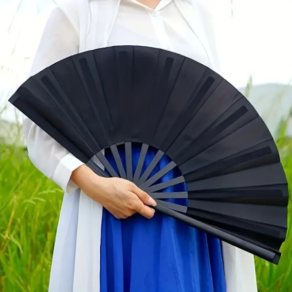Solfjäder - Enfärgad - Extra stor 33cm - Teater - Plastbas - Flera färgval Svart