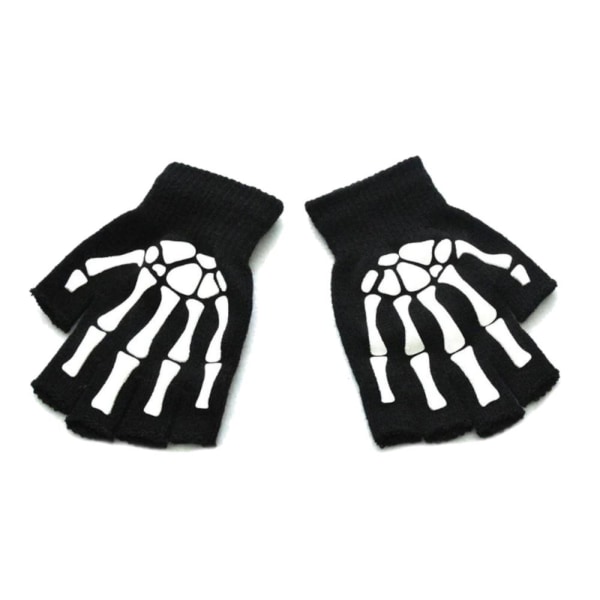 Firkantede vanter, korte og fingerløse - Børn - Skelethånd - Sort Black one size