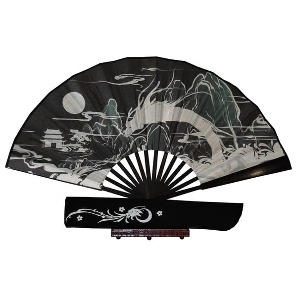 Stor svart vifte med etui [30 cm] - M02 - Drake Black
