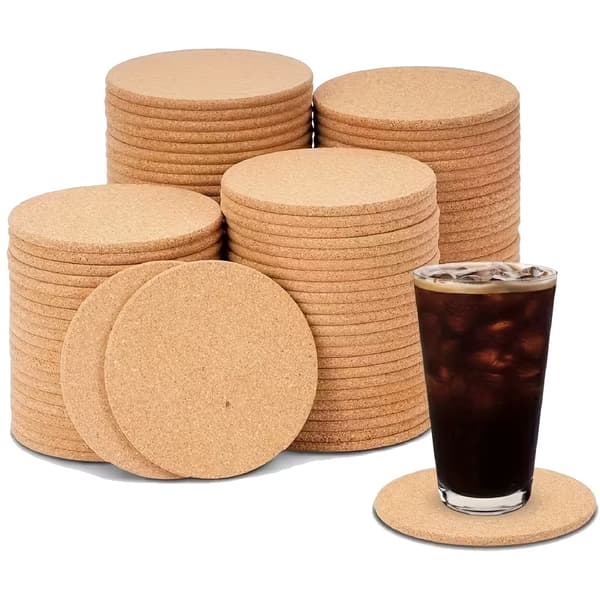 Korkkiset lasinaluset - 9 cm - Pyöristetyt reunat - 5 kpl pakkaus Brown