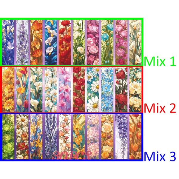 Bokmerker | Blomster | Glassmalerier | 10-pakning Green Mix 1
