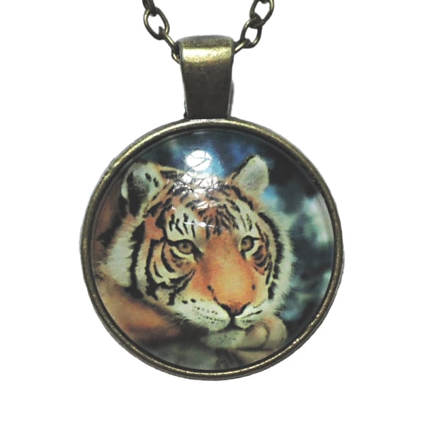 Halskæde i glas med motiv [B27] - Tiger Bronze
