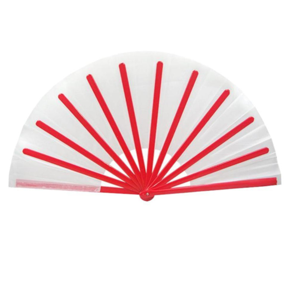 Vit/röd - Solfjäder - Enfärgad - Extra stor 33cm - Teater - Plastbas Vit