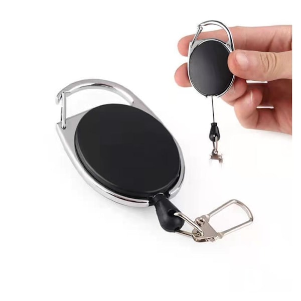 Svart Lanyard - Utdragbar Passerkort / Nyckelring - Jojo-funktion Svart
