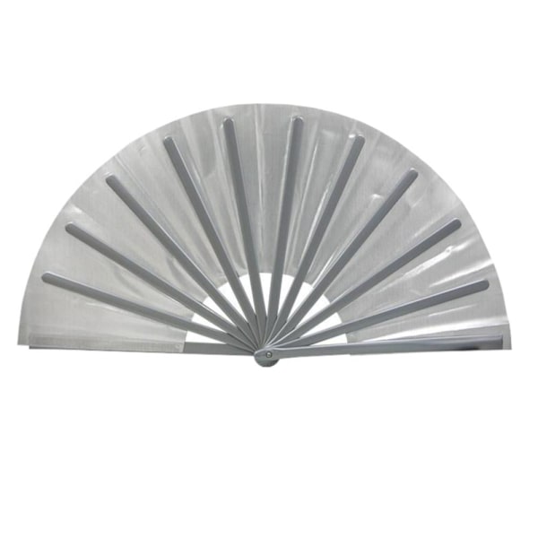 Silver - Solfjäder - Enfärgad - Extra stor 33cm - Teater - Plastbas Silver