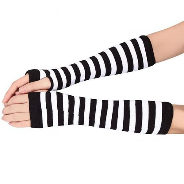 Armvarmere stribet, fingerløs & lang - Sort/hvid [32cm] Multicolor one size