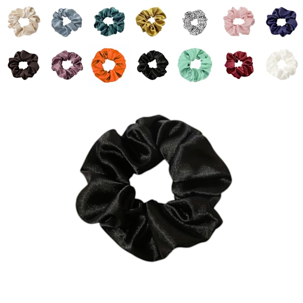 Hårbånd - Scrunchie - Satin - 12 cm - Flere farvevalg Black