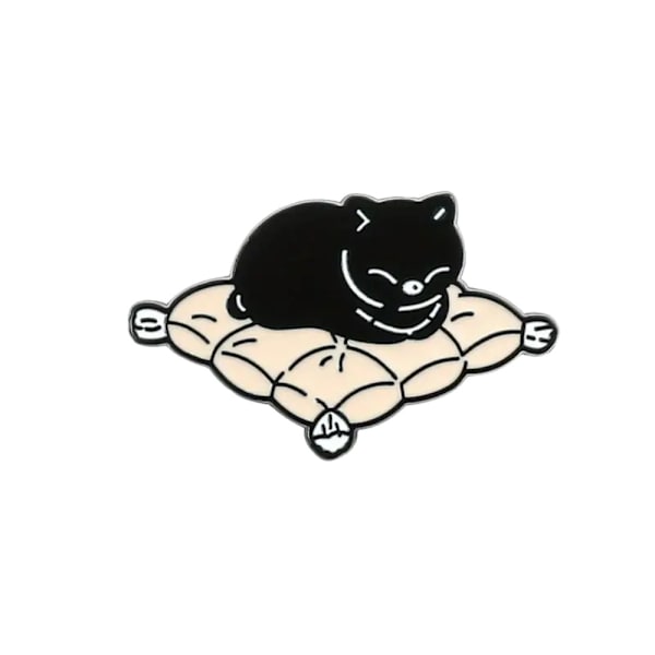 Broche - Nål - Kat på pude - Sort Black
