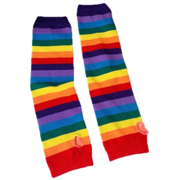 Käsivarrenlämmittimet raidalliset, sormettomat ja pitkät - Rainbow [32cm] Multicolor one size