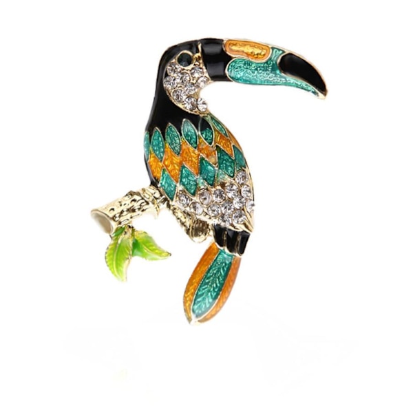 Broche - Tukan - Turkis - Orange - Sort Multicolor