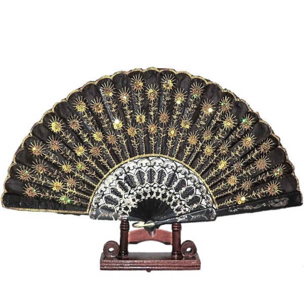 Ventilator - Pailletter - Gul påfugl med plastikbund Yellow Gul