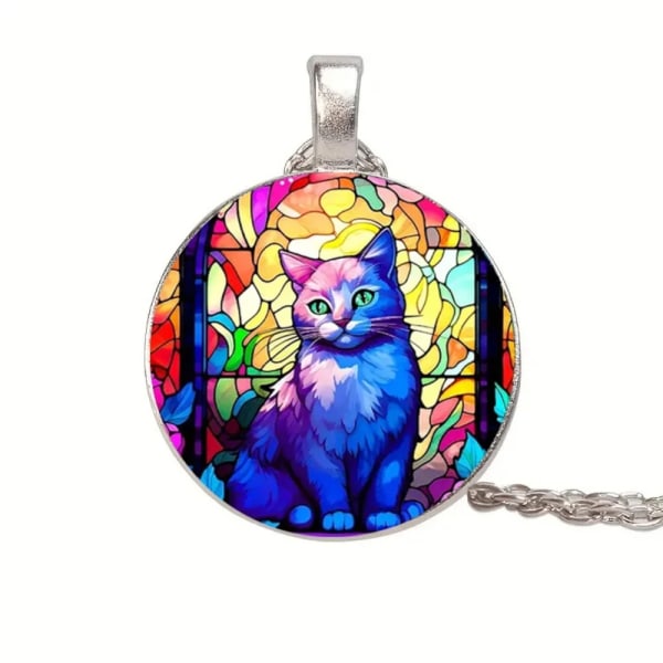 Halssmycke i glas med motiv [S8] - Katt mosaic multifärg