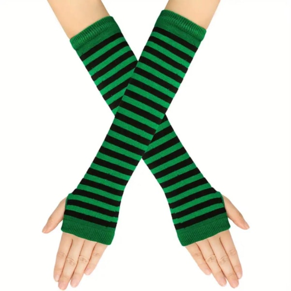 Käsivarrenlämmittimet raidalliset, sormettomat ja pitkät - vihreä/musta [32 cm] MultiColor one size