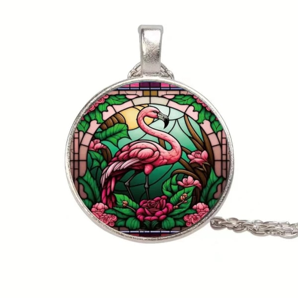 Halssmycke i glas med motiv [S1] - Flamingo mosaic multifärg