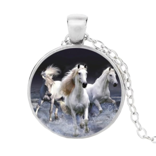 Halssmycke i glas med motiv [K12] - 3 springande hästar [Silver] Silver Silver
