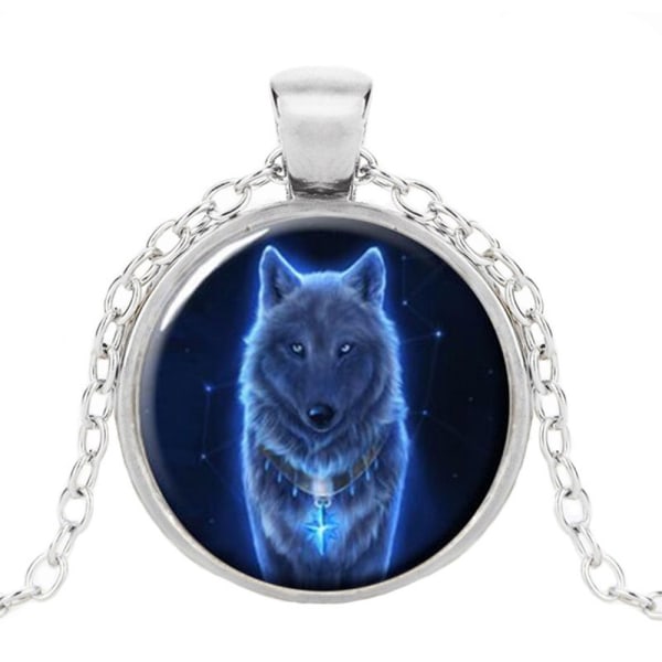 Halskjede i glass med motiv [K01] - Spirit Wolf [Sølv] - Wolf Silver Silver