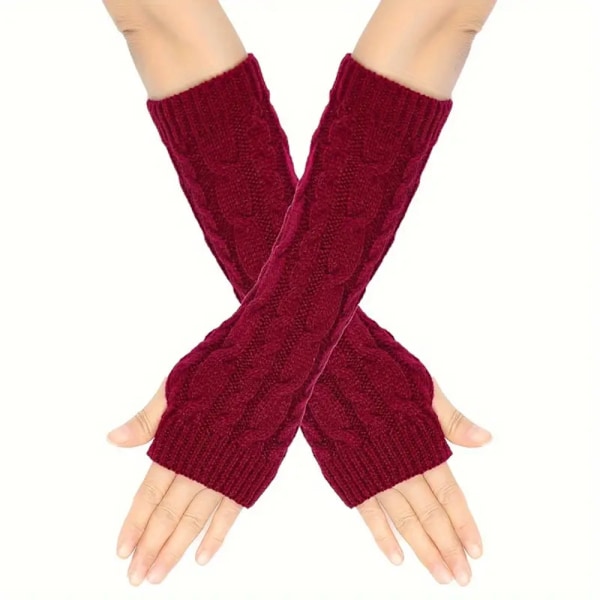 Armvärmare stickade, fingerlösa & långa - Vinröd [30cm] - Handledsvärmare Wine red one size