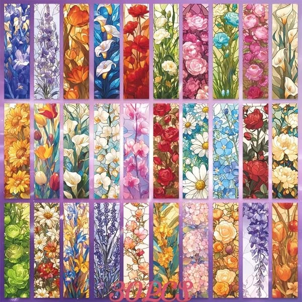 Bogmærker | Blomster | Glasmalerier | 10-pak | Mix 3 Blue Mix 3