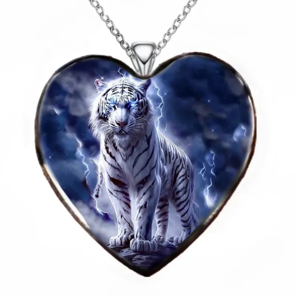 Glashalskæde med motiv [H2] - Hvid tiger Silver