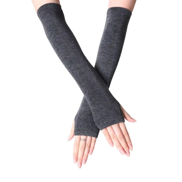 Armvarmere ensfarvede, fingerløse & lange - Mørkegrå [35cm] Dark grey one size