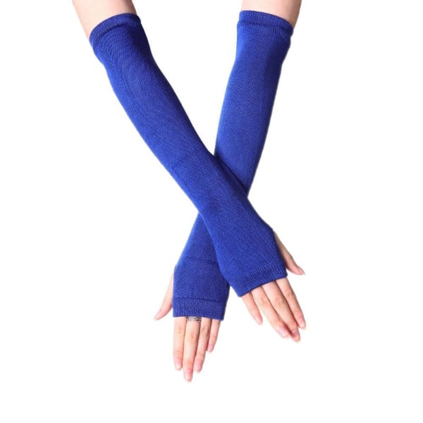 Käsivarrenlämmittimet yksiväriset, sormettomat ja pitkät - Sininen [35cm] Blue one size