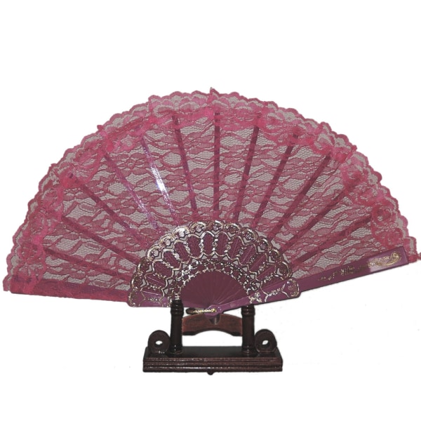 Vifte - Roserød blonde med bølgemønster DarkPink Rosenröd