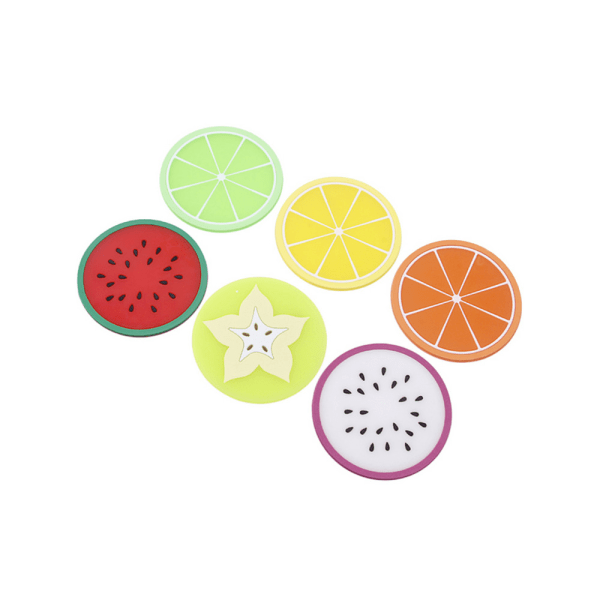 Dryckesunderlägg i silikon - Frukter - 6-pack - Coaster multifärg
