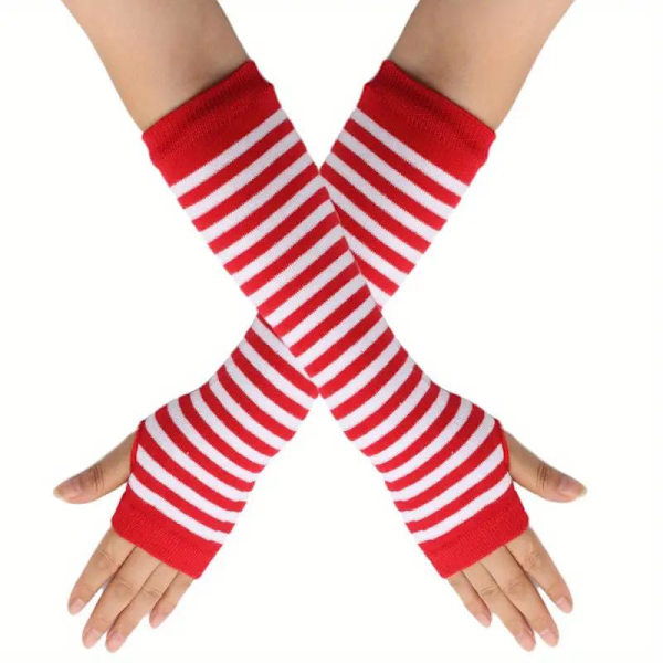 Raitakuvioiset sormittomat pitkät käsivarsinauhat - Punainen/valkoinen [32cm] MultiColor one size
