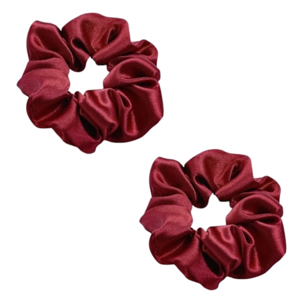 Hårsnodd - Scrunchie - Satin - 9cm - Dubbelpack - Flera färgval Vin, röd