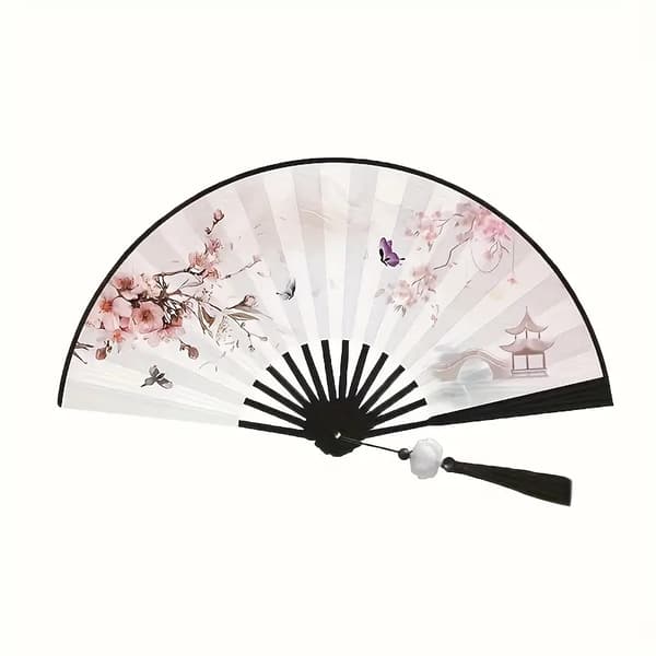 Viuhka - Suuri 26 cm - M08 - Perhoset kirsikankukka Black