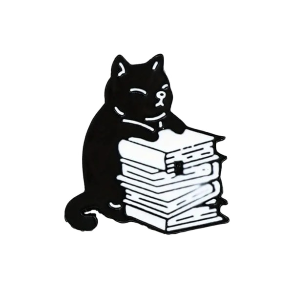 Brosje - Nål - Katt med bok - Svart Black