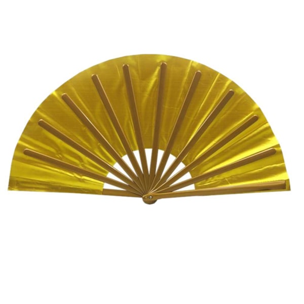 Guld - Solfjäder - Enfärgad - Extra stor 33cm - Teater - Plastbas Guld