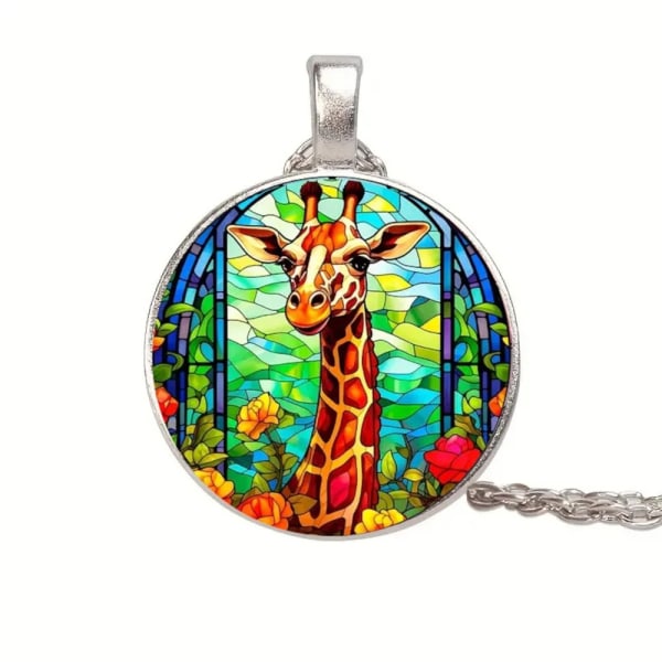 Halssmycke i glas med motiv [S5] - Giraff mosaic multifärg