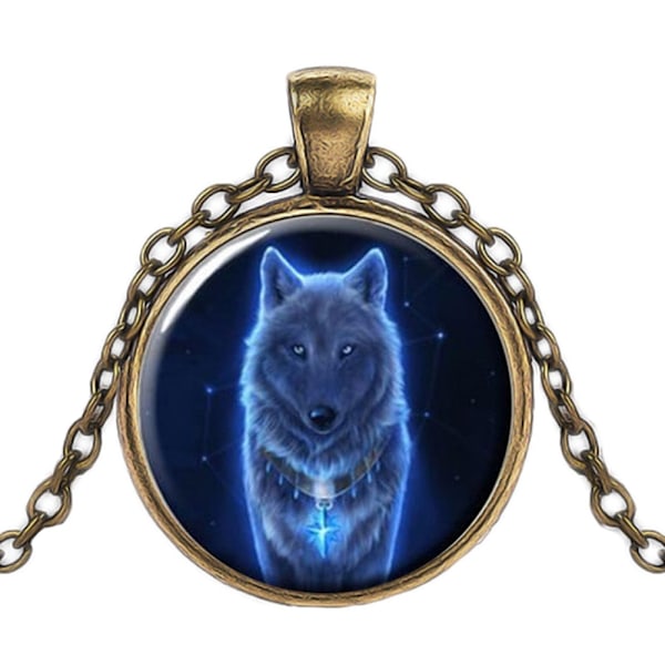 Glashalskæde med motiv [K01] - Spirit Wolf - Ulv Bronze Brons