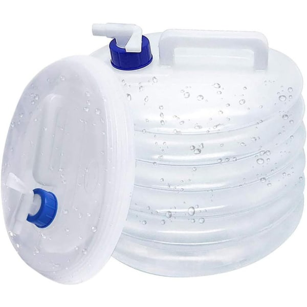 Hopfällbar vattentank med kran - 15 L bärbar flaska - Perfekt för camping