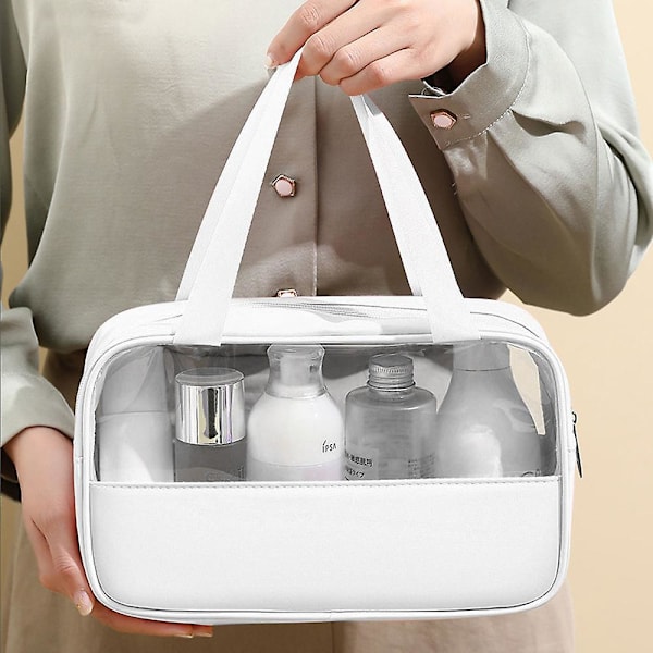 Transparent Kosmetikväska i PVC med Sömmar, Badväska i PU, Vattentät, Stor Kapacitet, Set