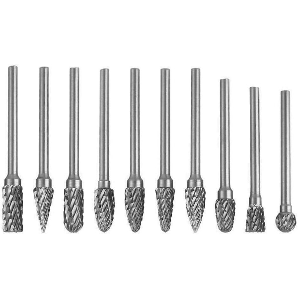 10 stk. dobbeltsnit tungsten solid carbide stål roterende burres sæt 3mm skaft skaft twist bor til Dremel roterende værktøjer