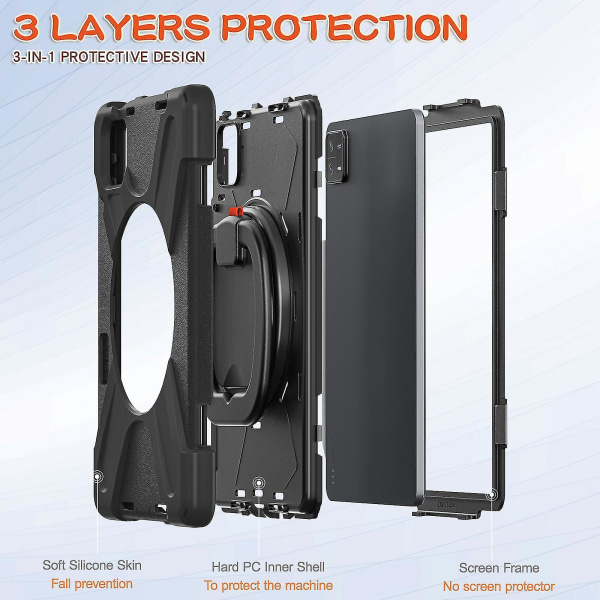 Til Xiaomi Pad 6 Pc+silikone Robust beskyttelsescover Roterende håndtag Grip Kickstand tablettaske med skulderrem