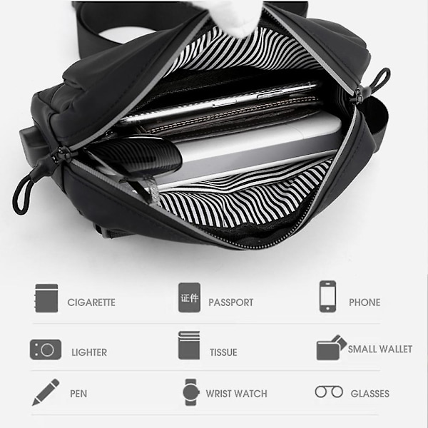 Ny trendig crossbody-väska för män i Oxford-tyg med enfärgad design.