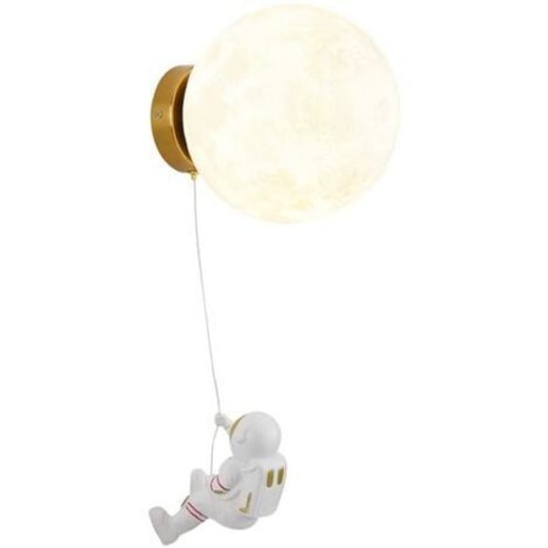 Månevegglampe til barnerom moderne minimalistisk kreativ astronaut tegneserie soveromsvegglampe ved nattbord, trefarget LED-lampe diameter 15 cm