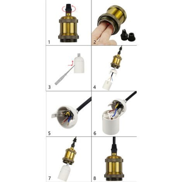 Cham Set med 6 Vintage LED-belysning E27 Edison Glödlampa Sockel Lamphållare Upphängning Taklampa Skruvlampa Retro Sockeladapter, Kromfärg