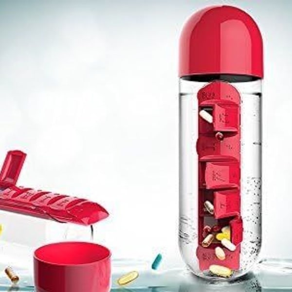 Yhdistä Daily Pill Box Organizer vesipulloon, punainen