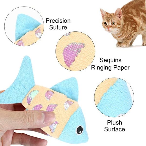 2-pack katt leksaker, kattungar, fisk leksaker, ljus papper för tuggning blå