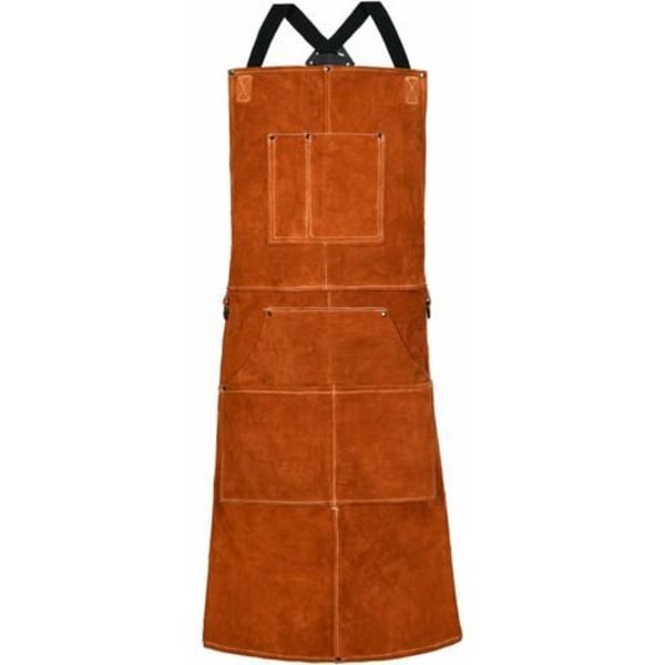 Svejseforklæde med handsker, arbejdsforklæde i okselæder med 6 lommer, multifunktionelt køkkenforklæde, justerbare stropper fra M til XXL til mænd og kvinder