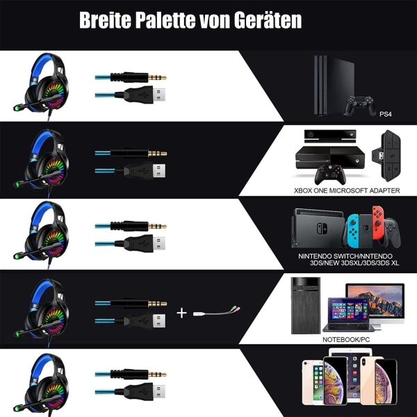 Gaming Headset Computer Gaming Headset RGB Lys Mikrofon USB Multifunksjon