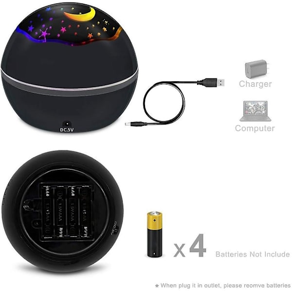 Stjärnor och havsdjur projektor nattlampa för baby, tyst LED-himmelprojektor USB-kontakt stjärnljus