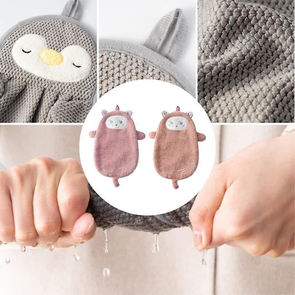 Cartoon hängande handduk (2-pack) - Korallfleece handduk med sugkopp krok - Mycket absorberande supermjuk tjock handduk