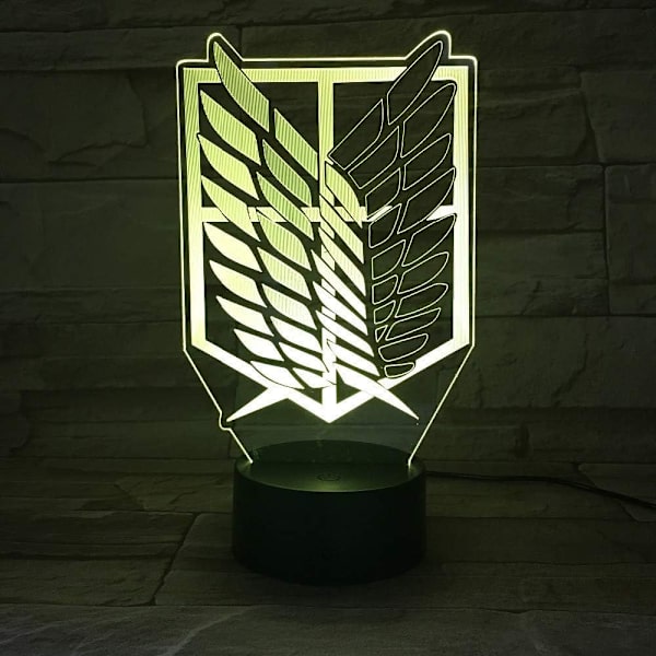 FaceToWind 1 stk. 7 farver Anime lampe Attack on Titan Wings of Liberty 3D lys berøring LED lampe USB eller 3AA batteridrevet lampe Børns gave lampe