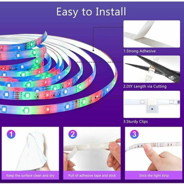 Smart Bluetooth LED-lysstrimmel 5m Ws2812b - Med fjernbetjening + app, synkroniser med musikrytme/funktion